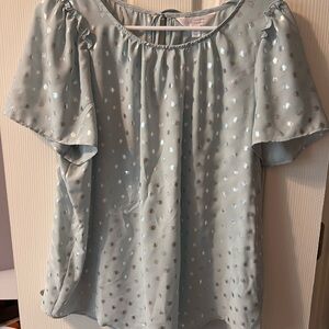 LC Lauren Conrad Light Blue Blouse with Silver Dots